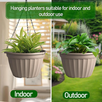 FGstyle Hanging Planters 10 Inch, 4 Pcs Self Watering Pots for Indoor Plants,Plastic Hanging Basket with Soil Elevator and 20" Chain for Home Garden Porch Balcony Patio Decor(Black)