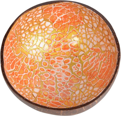 ChezMax Natural Coconut Bowl with Mother of Pearl Inlays - Key Bowl & Fruit Snack Holder (Blue-Gold)