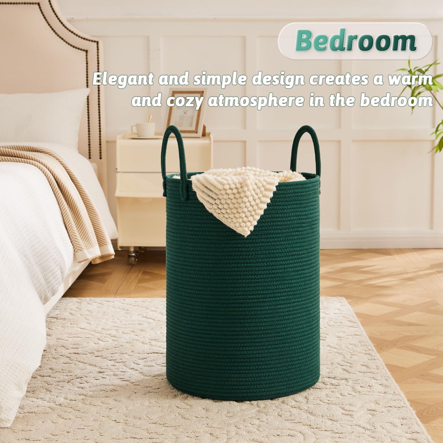 Artfeel Laundry Basket,Woven Cotton Rope Laundry Hamper,60L for Decor Storage of Dirty Clothes,Toys and Blankets in Bathroom,Baby Room and Living Room
