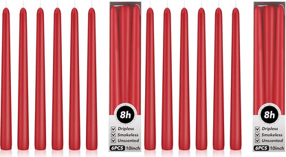 KORCCI Ivory Taper Candles 10 Inch - Set of 6 Long Candles, 8 Hours Long Burning, Smokeless & Unscented & Dripless, for Christmas Holiday Décor, Weddings, Birthdays, Dinner, Rituals (Ivory)