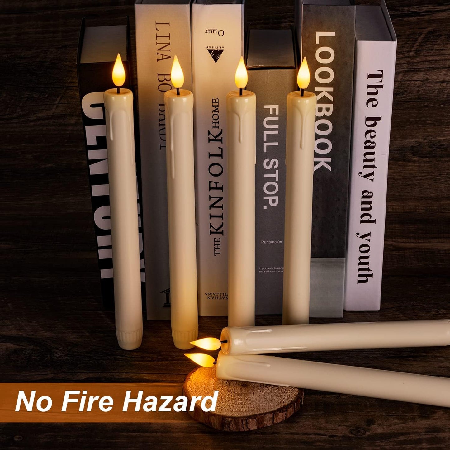 Homemory 6 Pcs Flameless Taper Candles with Remote, Timer, Dimmer, Ivory Battery Operated CandleSticks with Flickering Light, Plastic Led Window Candles, 9.6 Inches for Halloween Christmas Decoration