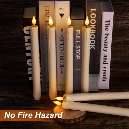 Homemory 6 Pcs Flameless Taper Candles with Remote, Timer, Dimmer, Ivory Battery Operated CandleSticks with Flickering Light, Plastic Led Window Candles, 9.6 Inches for Halloween Christmas Decoration