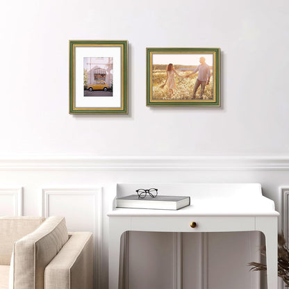 Golden State Art,11x14 Ornate Picture Frame for 8x10 Photo with Mat or 11 x 14 Prints without Mat,Real Glass Wall Display(Color:Green Gold)