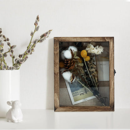 GraduationMall 13x16 Wood Shadow Box Frame Glass Door Display Case with Linen Back and 6 Stick Pins,1.5 inches Interior Depth,Ideal for Memorabilia Pictures Flowers Medals Tickets Rustic White