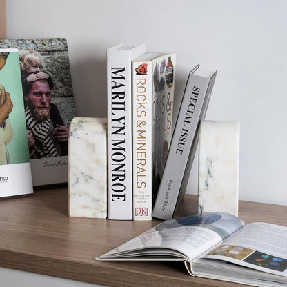 Koville African Natural Marble Bookends for Shelves, Non-Slip Book Ends, 13LBS Ultra Heavy Duty Marble Book Holder Organizer, Apartment Decor for Movies/CD/Video Games(Namib Fantasy)
