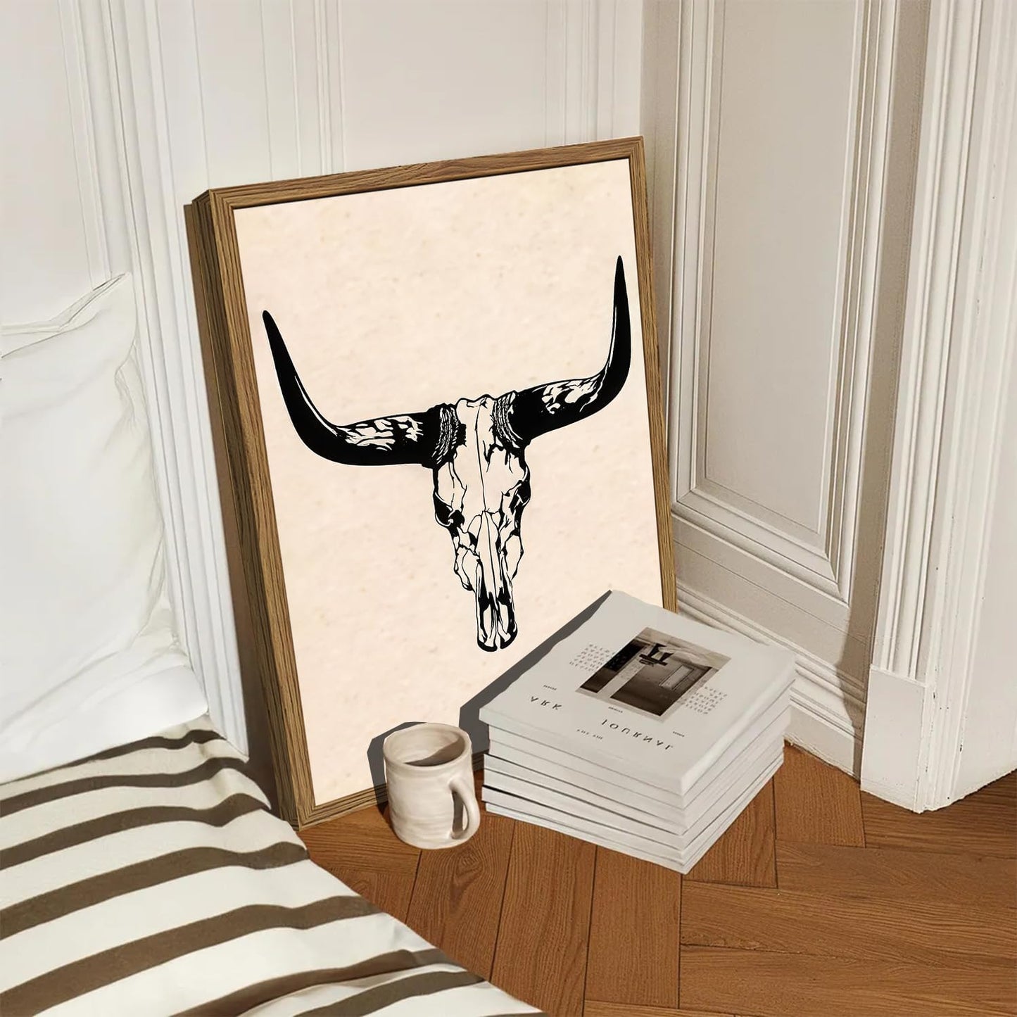 Western Wall Art Set of 3, Southwestern Cowboy Playing Card Wall Decor, Longhorn Bull Skull and How Lucky are We Poster Canvas Painting Prints for Bedroom Living Room 12x16 inch Wood Framed
