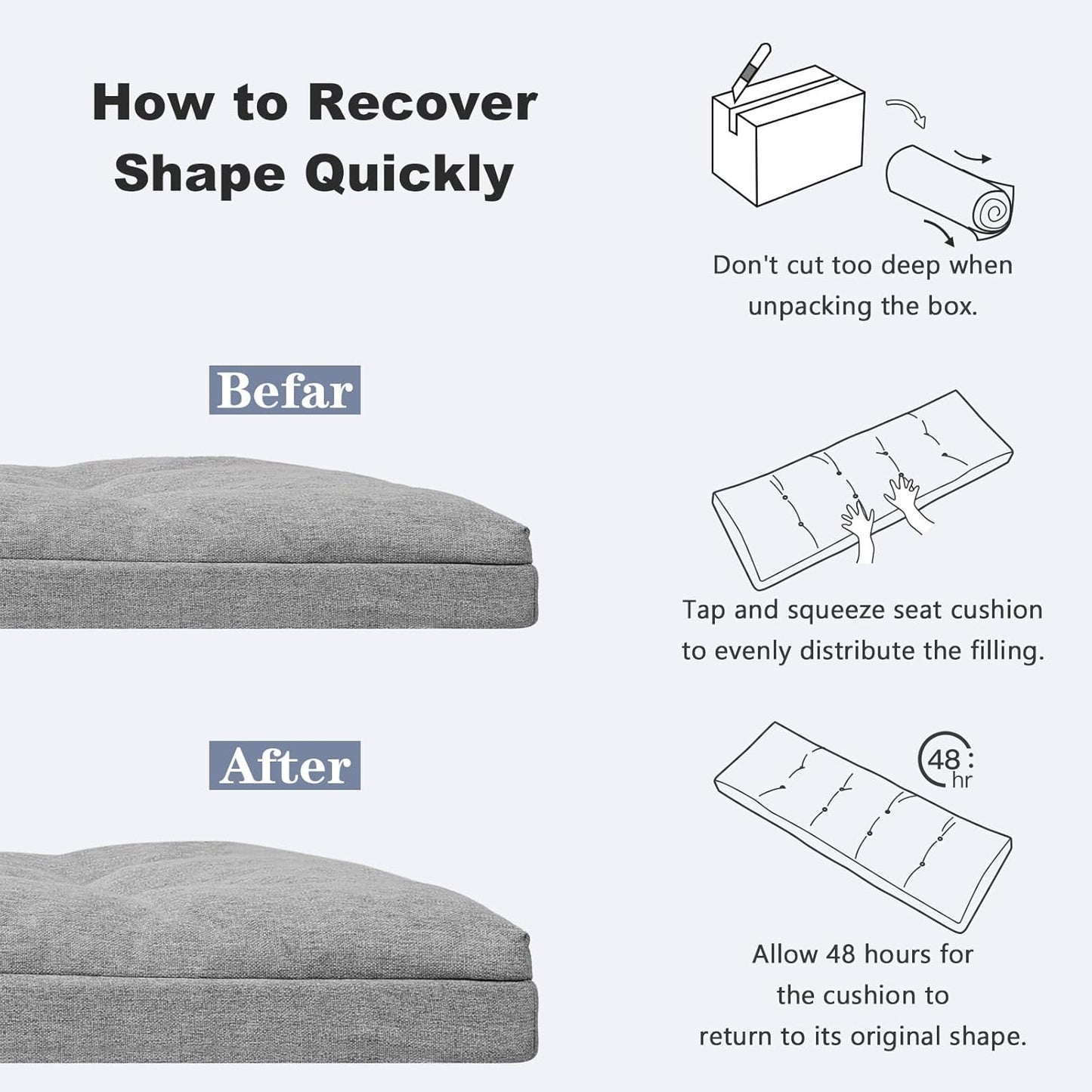 baibu 40 Inch Dual-Layer Patent Design Memory Foam Bench Cushion, Non-Slip Indoor Bench Cushion Standard Size Foam Pad with Machine Washable Cover (Dark Grey, 40x16x3in)