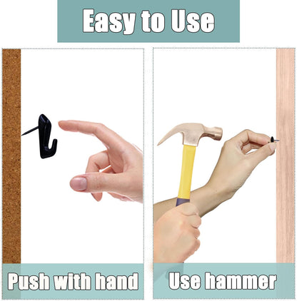 50 PCS Push Pins Picture Hangers Wall Hooks, Double Headed Thumb Tacks for Wall Hangings, Renter Friendly Decor Small Picture Frame Hangers for Drywall Cork Board Home Office Photo Decorations(Black)