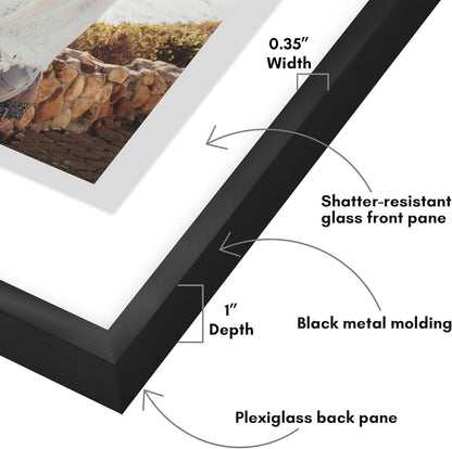 Americanflat Aluminum 11x14 Floating Picture Frame with Shatter-Resistant Glass - Use as 8x10 Picture Frame or Display 11x14 Photo - Signature Float Collection - Photo Frames for Wall Display - Black