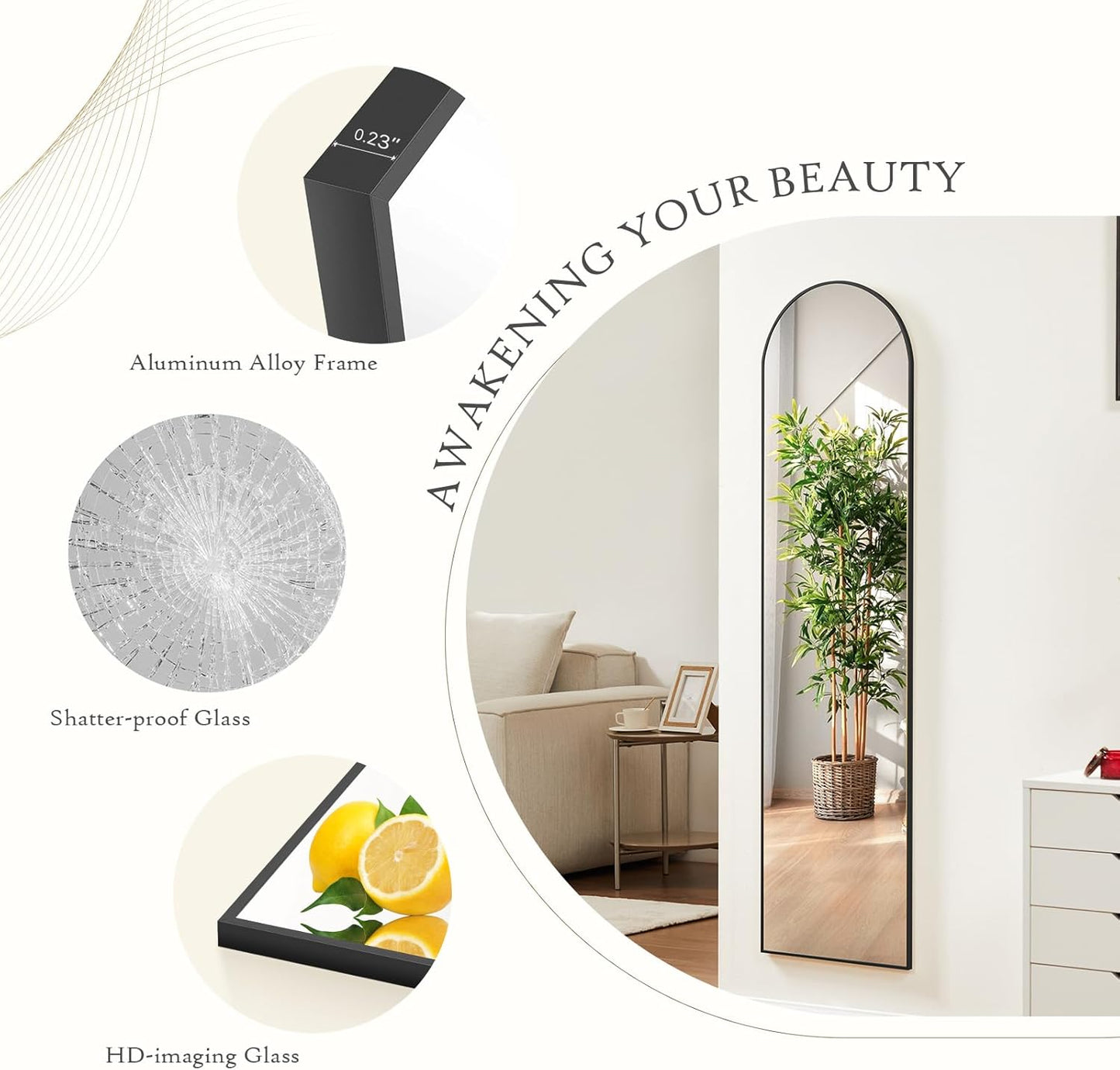 Mirror Full Length, Upgraded Body Wall Mirrors with Shatter-Proof Glass, Floor Standing, Hanging or Leaning, Tall Mirror with Stand Aluminum Alloy Frame for Bedroom