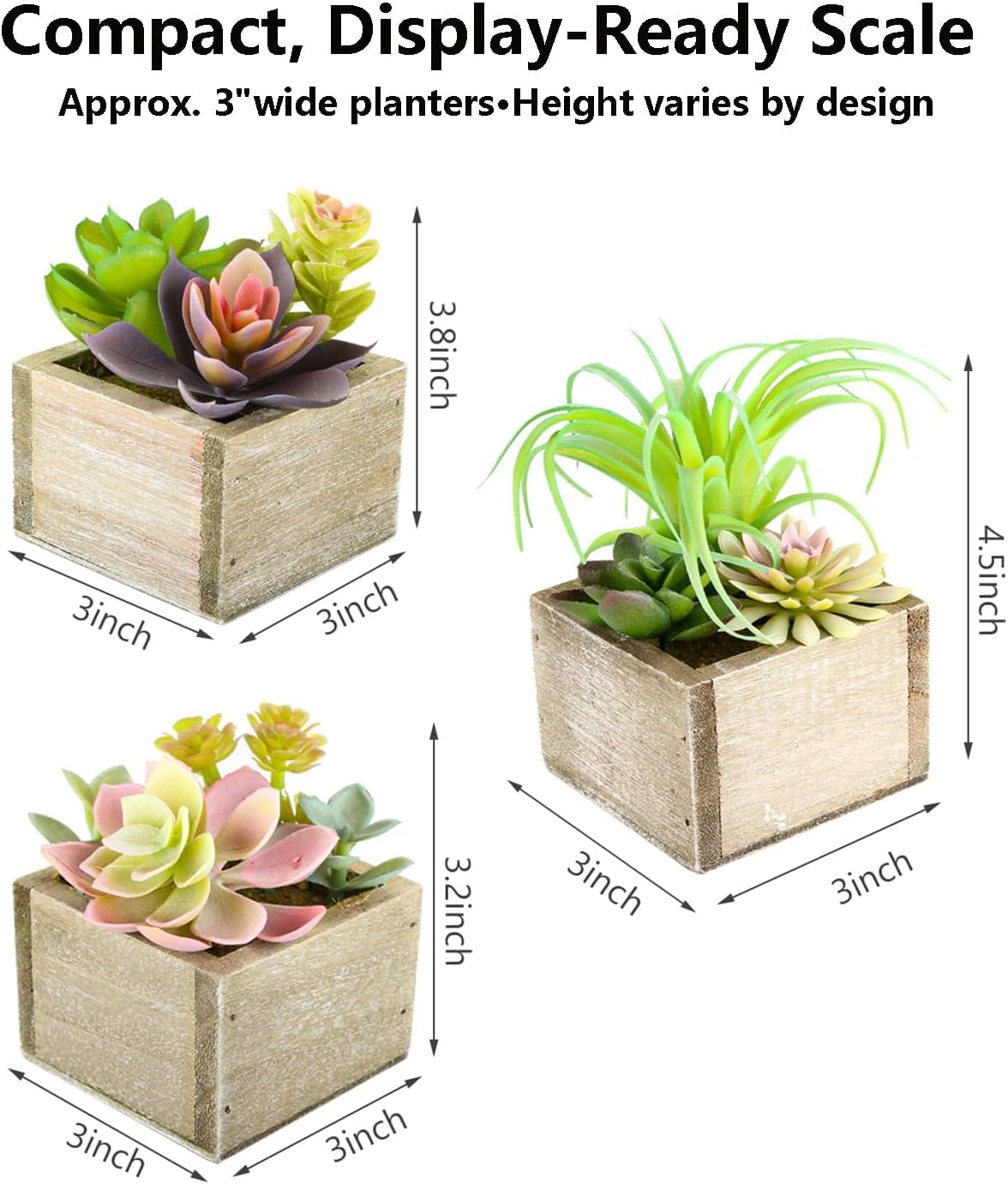 Succulent Plants Artificial, 3 Pack Small Fake Plants in Wood Pot for Home Decor, Farmhouse Artificial Plants Indoor for Living Room Bathroom Bedroom Office Kitchen Desk Wedding Coffee Table Decor