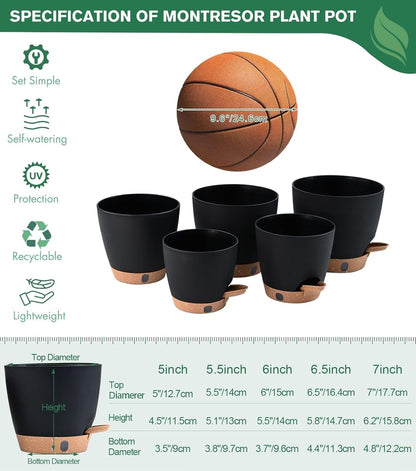 montresor 12/10/8 Inch Self Watering Pots for Indoor Plants Plastic Large Plant Pots for Outdoor Plants, Water Level Window & Spacious Reservoir Flower Pots Decorative Planter with Drainage and Tray