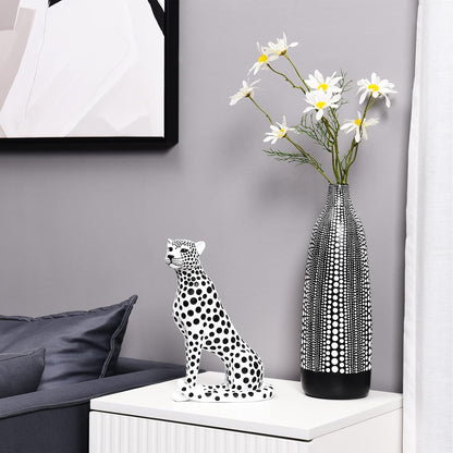 Quoowiit Bird Figurine, Modern Sculpture and Statues for Home Decor, Animal Statues for Bookshelf, Table, Entryway, Fireplace, Resin Decorative Sculpture with Chic Polka Dots Art Design (White)