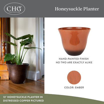Classic Home and Garden Honeysuckle Resin Planters - Lightweight Indoor & Outdoor Plant Pots - UV-Resistant Plastic Flower Pots - Pot Planters for Flowers & Herbs (15" Tequila Sunrise)