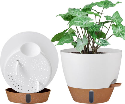 montresor 12/10/8 Inch Self Watering Pots for Indoor Plants Plastic Large Plant Pots for Outdoor Plants, Water Level Window & Spacious Reservoir Flower Pots Decorative Planter with Drainage and Tray