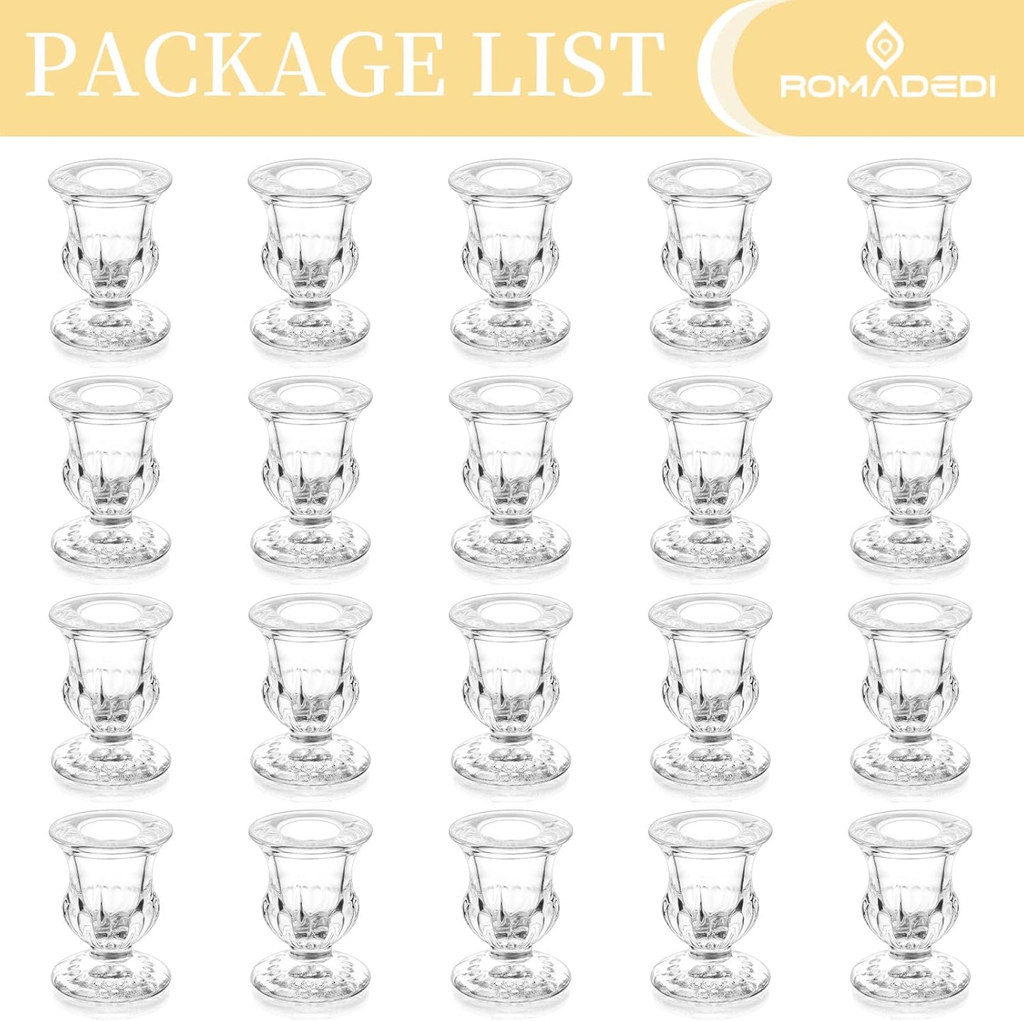 Romadedi Glass Taper Candle Holders - Clear Small Candlestick Holder Bulk, Thicker Glass Candle Sticks Set for Wedding Christmas Party Dining Table Table Centerpiece Decor, 2Pcs