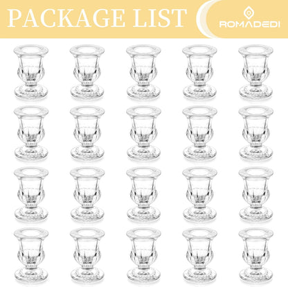 Romadedi Glass Taper Candle Holders - Clear Small Candlestick Holder Bulk, Thicker Glass Candle Sticks Set for Wedding Christmas Party Dining Table Table Centerpiece Decor, 2Pcs