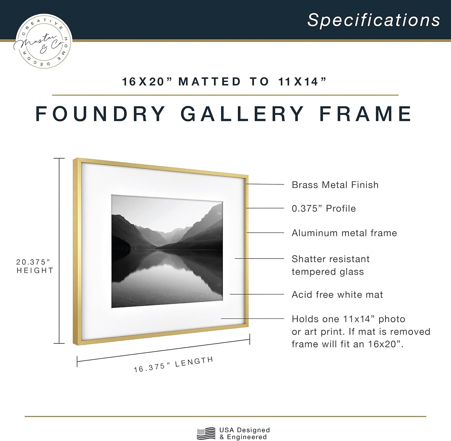 MCS Master & Co. Foundry Metal 18x18 Matted Picture Frame with 8x8 Photo Display, Black Vertical & Horizontal Wall Hanging Frame for Photos & Artwork (1-Pack)