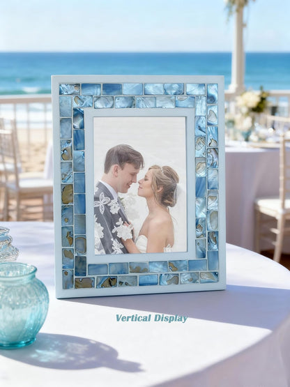 Silver Plate Picture Frame 5x7 Mother of Pearl 5 by 7 Photo Frame Mosaic Glass Tabletop Frame (Grey+ White,1pc)