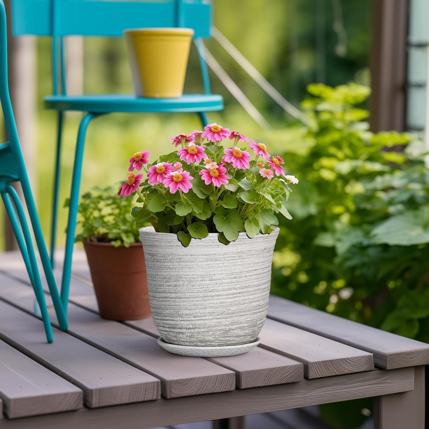 Ceramic Plant Pots - 12 Inch Pots for Plants Indoor Outdoor, Large Round Planter with Drainage Hole and Saucer, Modern Decorative Flower Pot, Home Garden Decor, House Warming Gifts, Blue