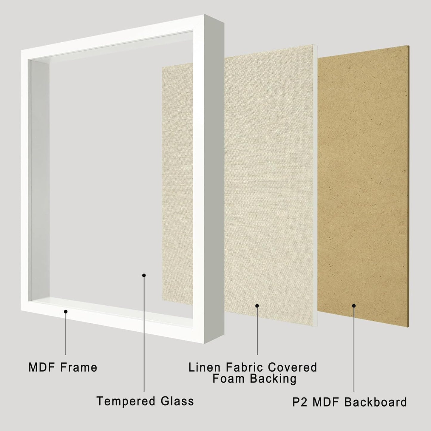 12x16 Large Shadow Box Picture Frame Display Case with Soft Linen Back, White Wooden Memory Shadow Box Frame with Tempered Glass Cover for Wall Display