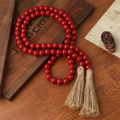 Wood Bead Garland 58 Inch Nature Wooden Beads for Boho Farmhouse Table Home Decor with Tassel, Wooden Prayer Bead, Rustic Country Boho Wall Hanging Decor for Kitchen Modern Living Room Tray Vase Shelf