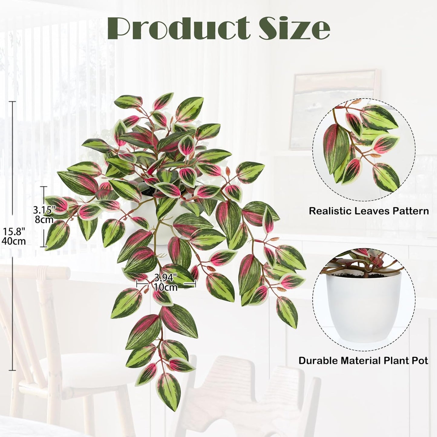 Briful Artificial Plants Indoor Fake Potted Silk Plants Faux Watermelon Peperomia Draping Plant for Home Office Bathroom Shelf Cabinet Tabletop Decoration(Green - 1 Pack)