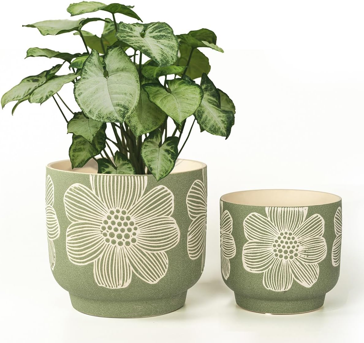 YBX 8 Inch + 6 Inch Ceramic Plant Pots, Succulent Flower Pots with Drainage Holes, Terracotta Planters for Indoor Plants, White&Terracotta (Garden)