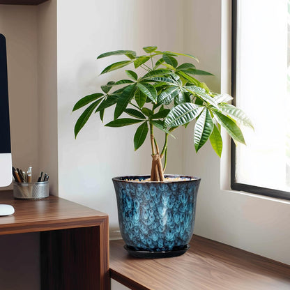 Ceramic Plant Pots - 12 Inch Pots for Plants Indoor Outdoor, Large Round Planter with Drainage Hole and Saucer, Modern Decorative Flower Pot, Home Garden Decor, House Warming Gifts, Blue