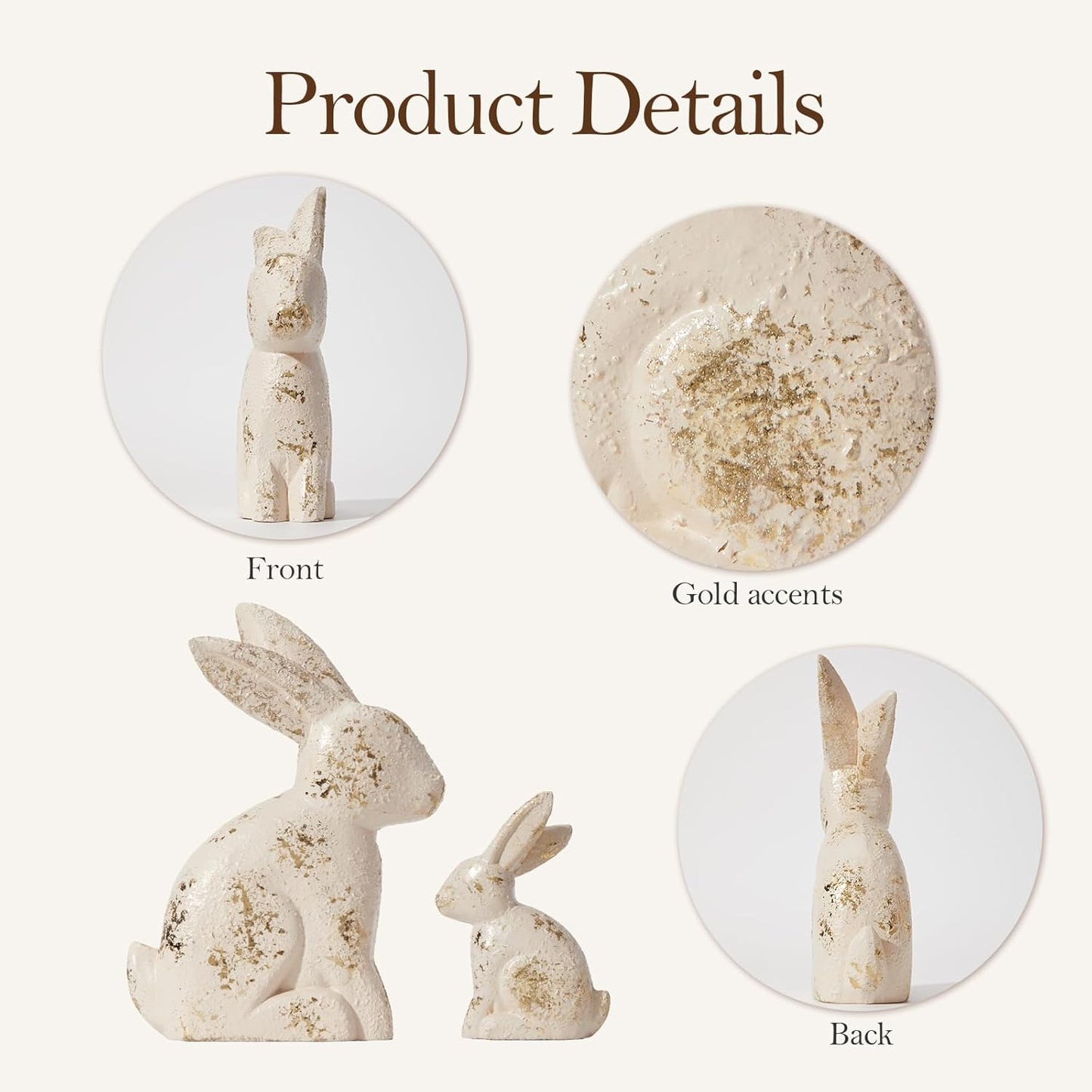 DN DECONATION Golden Polyresin Bunny Decor Rabbit Figurines, Easter Bunny Statue Set of 3 for Spring Tabletop Decor
