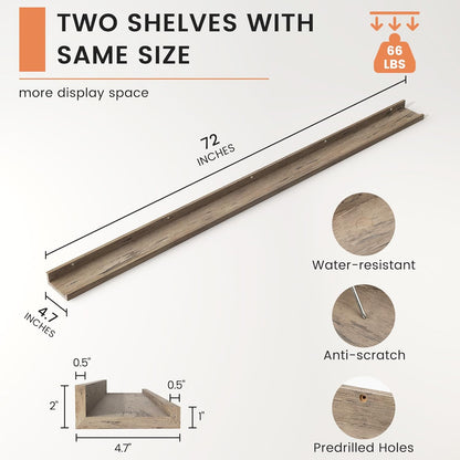FLYJOE Picture Ledge Shelf, Floating Shelves Set of 2, 48 Inches Long Large Nursery Book Shelves for Toys Storage, Kids Bookshelf Wall Mounted for Living Room Bedroom Decor Books Photo Frames, Walnut