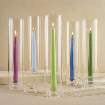 Hurricane Candle Holder Thickened Cylinder Covers Short Taper Candle Sticks Holder 2.5" D × 11" H Glass Tall Candlesticks Holders Centerpiece for Wedding Dining Table, 4 Pcs