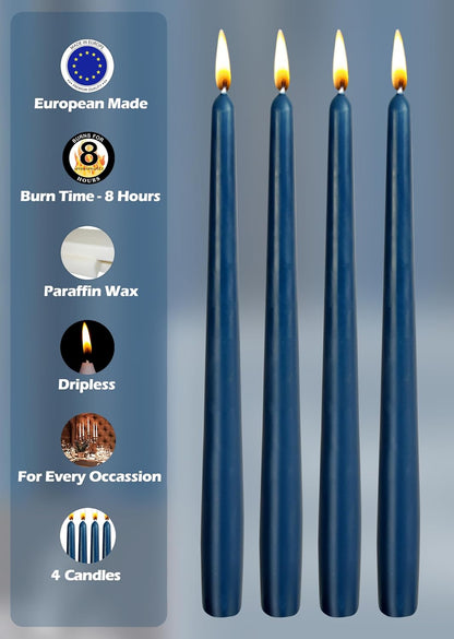 Hyoola Tall Taper Candles - 10 Inch Metallic Gold Unscented Dripless Taper Candles - 8 Hour Burn Time - 4 Pack