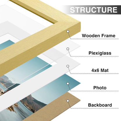 Vittanly 8x10 Picture Frames Set of 9, Shatter Resistant Plexiglass, Display 5x7 Pictures with Mat or 8x10 without Mat, Photo Frames for Wall or Tabletop, Engineered Wood, Black - Colors A