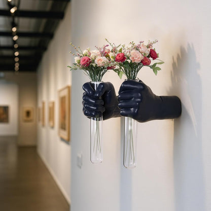 2 Pieces Wall Sculptures, Hands Vase Home Decor, Wall Mount Art Sculpture, Unique Wall Art Statue, Funky Flower Vase Decorations, Modern Eclectic Hanging Decor,Hands Statue (Black)
