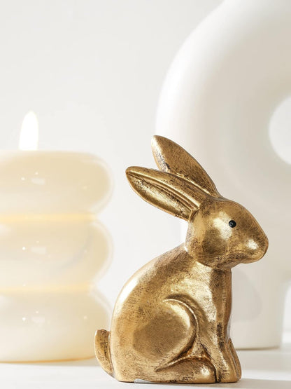 DN DECONATION Golden Polyresin Bunny Decor Rabbit Figurines, Easter Bunny Statue Set of 3 for Spring Tabletop Decor