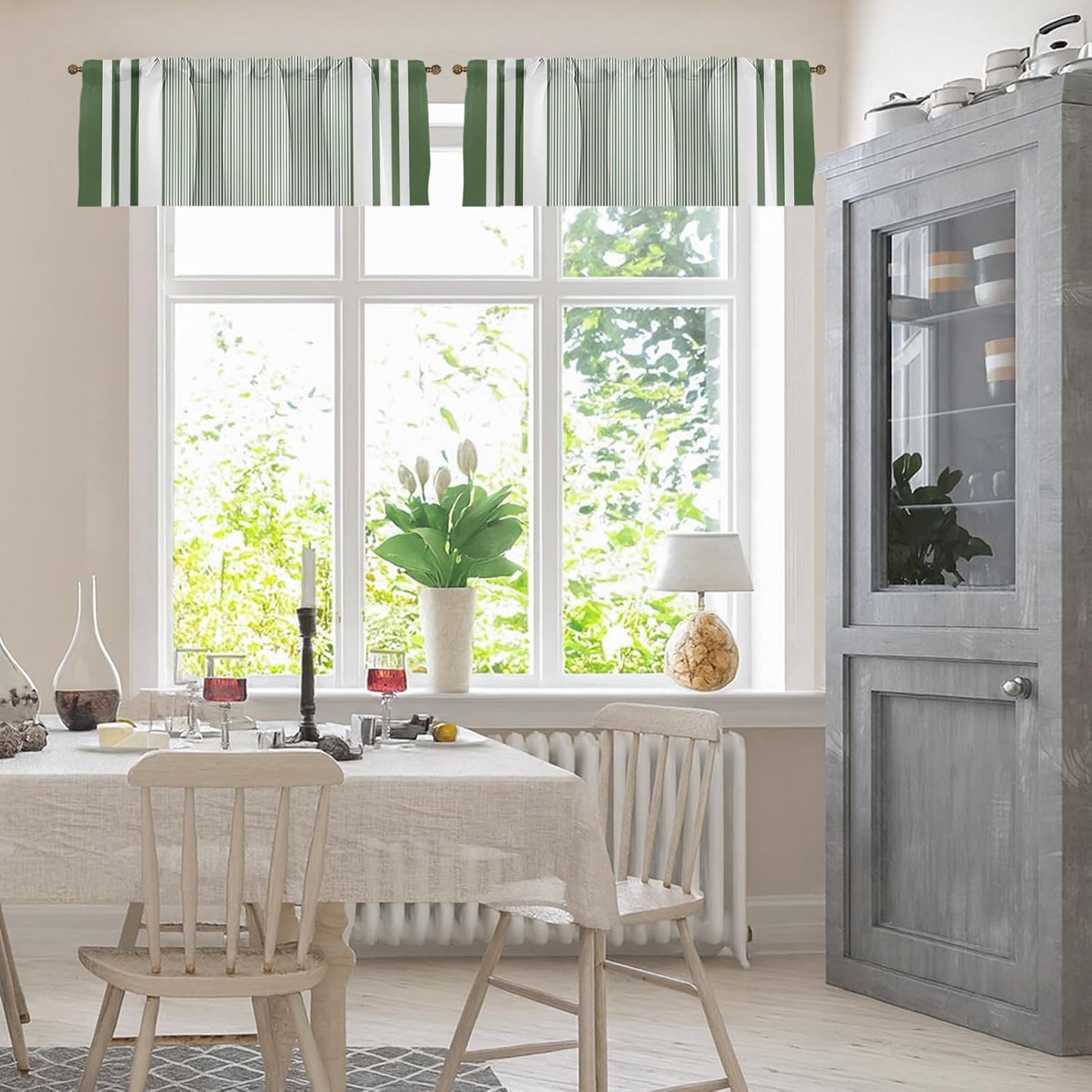 Emvency 2 Pack Dark Grey Valances Window Treatments, Gray Striped Abstract Blackout Drapes Adjustable Curtain for Windows Living Room Kitchen Over Sink, 52x18 Inch Rod Pocket Valances
