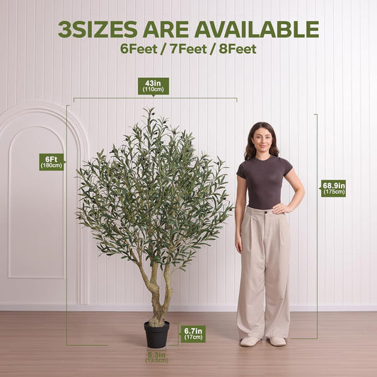 Verinatural Olive Tree Artificial Indoor 6ft - UV Resistant Large Fake Plants - Realistic Faux Olive Tree in Pot - Tall Artificial Plants Outdoor for Home, Patio, Living Room, Office Decor,VN138