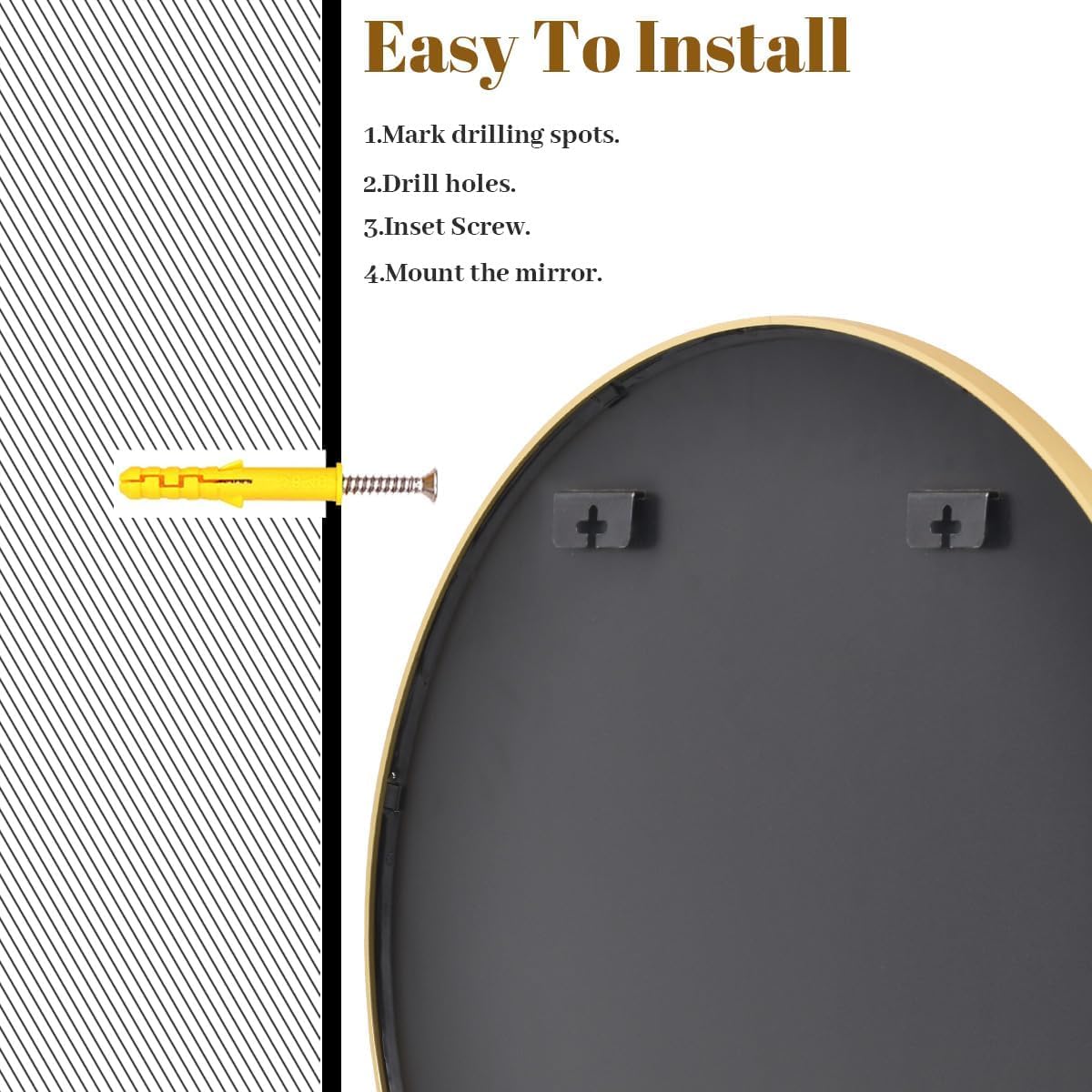 VooBang Large Black Round Bathroom Mirror, 48 inch Circle Wall Mounted Hanging Mirror with Simple Modern Circular Metal Frame for Hallway, Entryway, Living Room, Black Frame