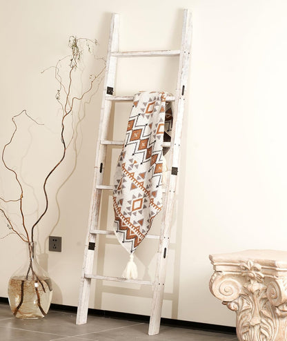 Blanket Ladder for the Living Room 6-Tier, Wooden Decorative Quilt Holder for Bed room, Wall-Leaning Towel Rack for Bathroom，Rustic Farmhouse Ladders for Display. (Dark Brown)