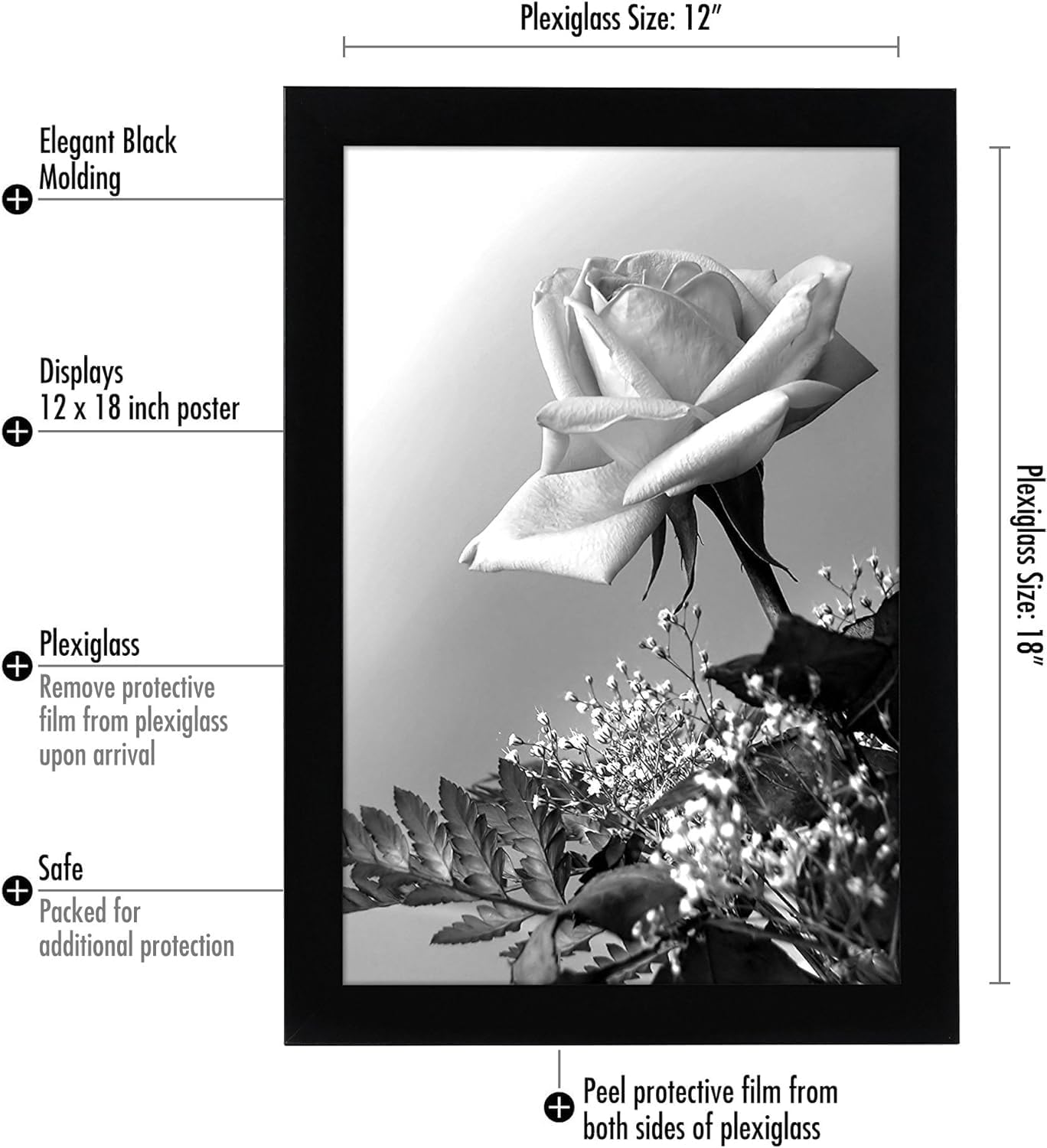 Americanflat 16x20 Picture Frame with Polished Plexiglass - Black Picture Frame - Wide Photo Frames Made of Engineered Wood for Vertical or Horizontal Wall Display - Epic Collection - Black - Colors B