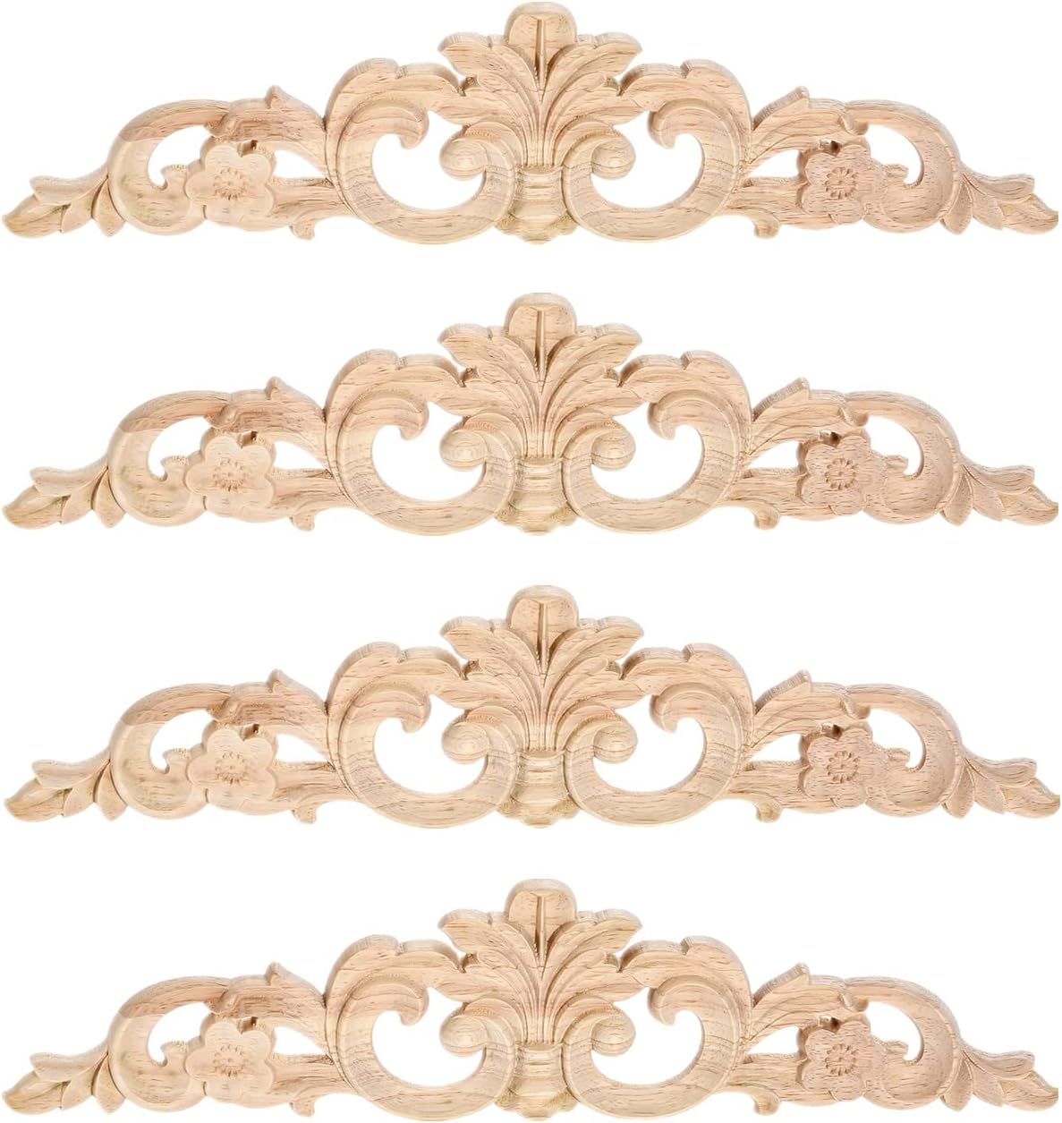 MUXSAM Carved Wood Appliques Onlays, Long Wooden Decals Trim Molding Rosette Inlays for Door Wall Mantel Cabinet Door Dresser Closet Mirror Decoration Furniture Transfer(1-Pack, 20x5cm/7.9" x2)