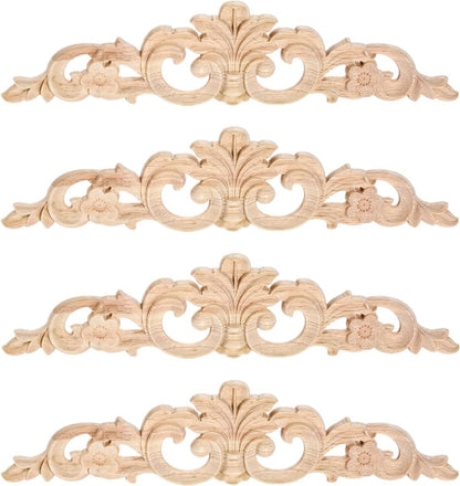 MUXSAM Carved Wood Appliques Onlays, Long Wooden Decals Trim Molding Rosette Inlays for Door Wall Mantel Cabinet Door Dresser Closet Mirror Decoration Furniture Transfer(1-Pack, 20x5cm/7.9" x2)