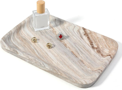 Koville Romano Travertine Tray, 12"x8" Natural Stone Vanity Tray for Countertop Bathroom Kitchen Dresser, Decorative Marble Catchall Trays for Perfume Jewelry, Rectangular Serving Tray(Beige)