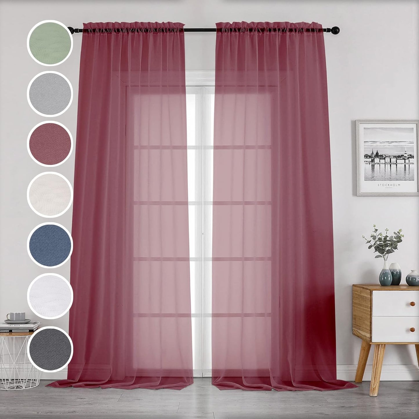 OWENIE Sheer Curtains 84 inches Long 2 Panels Set for Living Room/Bedroom, Rod Pocket Voile Sheer Panel Drapes, White, 2pcs, Each 42" W x 84" L - Colors B