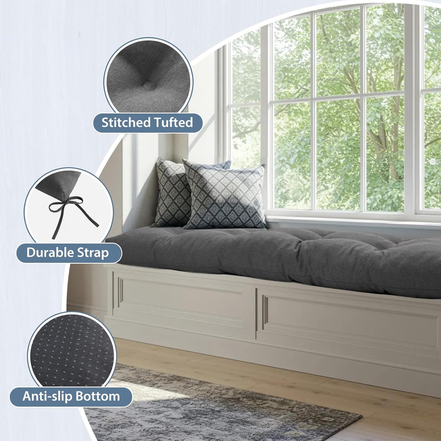 42 Inch Bench Cushions for Indoor Furniture, Super Soft Rectangle Bench seat Cushion Pad with Non-Slip Bottom, Waterproof Bench Pad for Window Porch(Beige, 42x16x4.5 Inch)