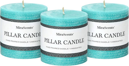 3x6 Inch Sage Green Pillar Candles Set of 3 - Unscented Spring, Long Clean Burning, Large Smokeless Dripless for Home Decor, Dinner Table, Bathroom, Rustic Decor