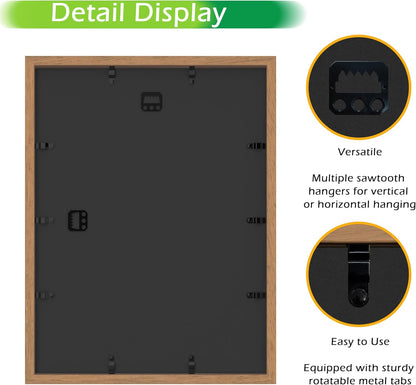 FrameWorks 11” x 14” Dark Oak Wooden Shadow Box Frame – Display Case with Soft Felt Back, Memory Box with Tempered Glass, Display Box with Elegant White Ball Push Pins, Wooden Flower Box