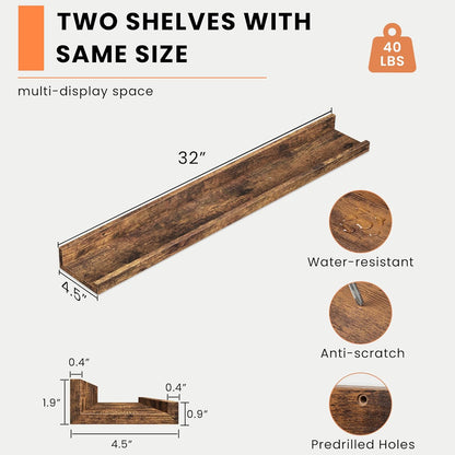 Heimlove Picture Ledge Shelf, Floating Shelves Set of 2, 24 Inches Picture Shelf for Wall with Ledge, Kids Bookshelf Wall Mounted for Living Room Bedroom Decor Books Photo Frames - White
