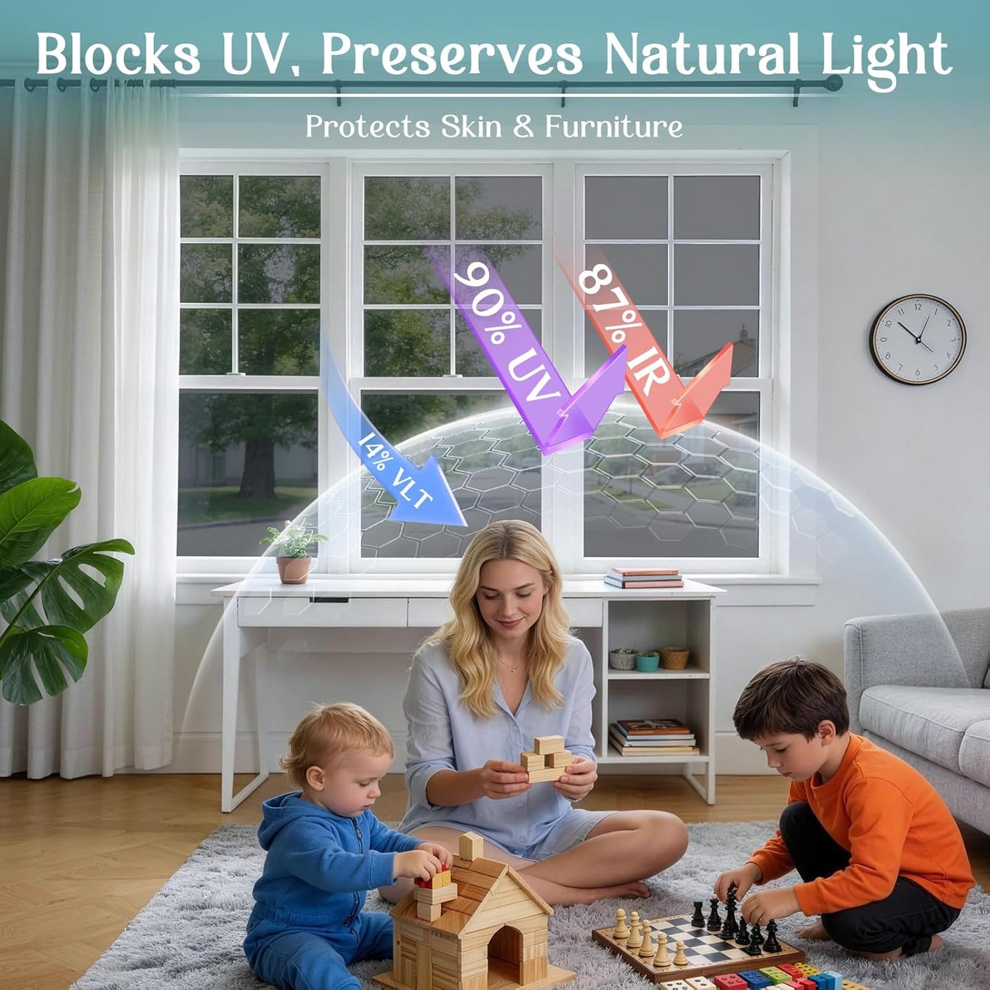 Haton Window Privacy Film, Stained Glass Rainbow Film Decorative Window Clings, Static Cling Sun Blocking Stickers Decals Coverings Tint for Home Heat Control, Non-Adhesive 17.5" x 78.7"